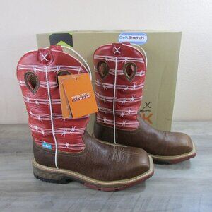 Twisted X Men's 12" Western Nano Toe Work Boot Distressed Saddle/ Ruby MXBNW01